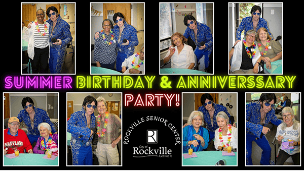 Elvis impersonator with senior center members
