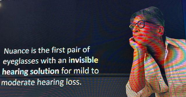 woman waring Nuance audio glasses