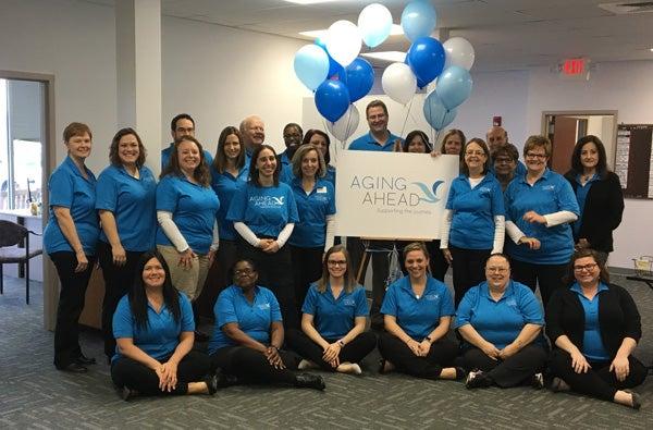 Aging Ahead group in matching shirts