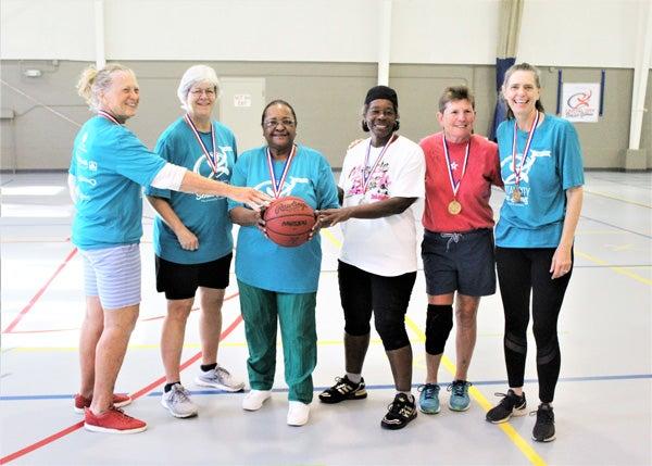 Older women on basketball court