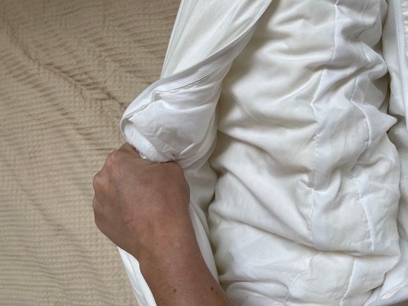 The interior of the Silk & Snow pillow is an insert wrapped in a duvet case