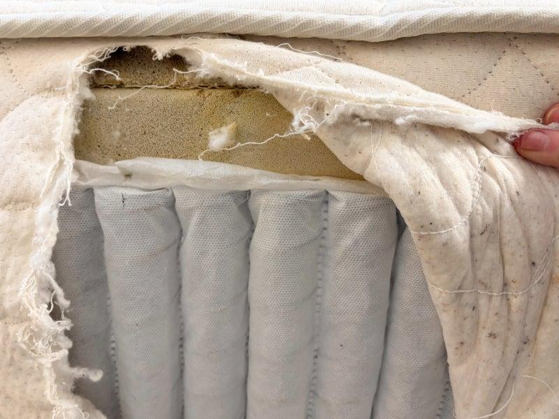 exposed inner coils and foam inside a mattress