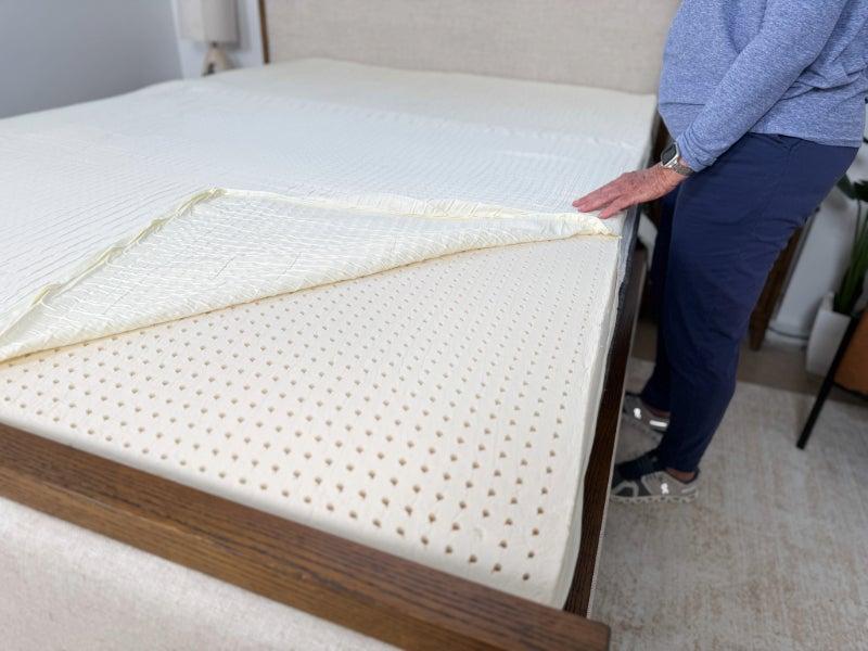 The Silk & Snow Organic Mattress Topper unzipped