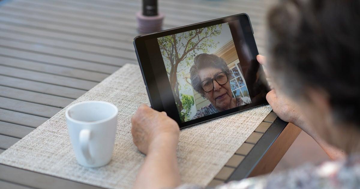 Older woman doing a video call on a tablet