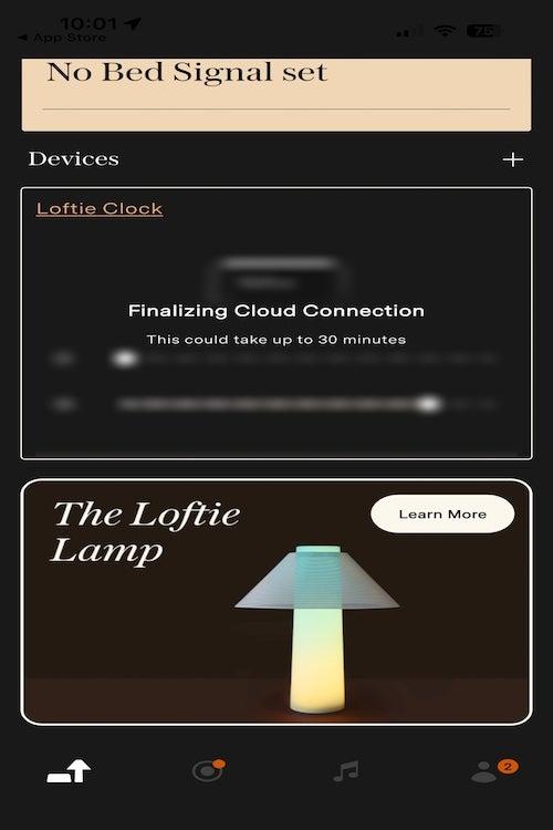 The app screen of the Loftie Clock