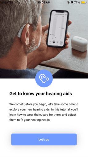 Screenshot of start screen of Lexie hearing aids app