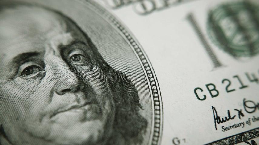 Upclose image of a $100 bill.