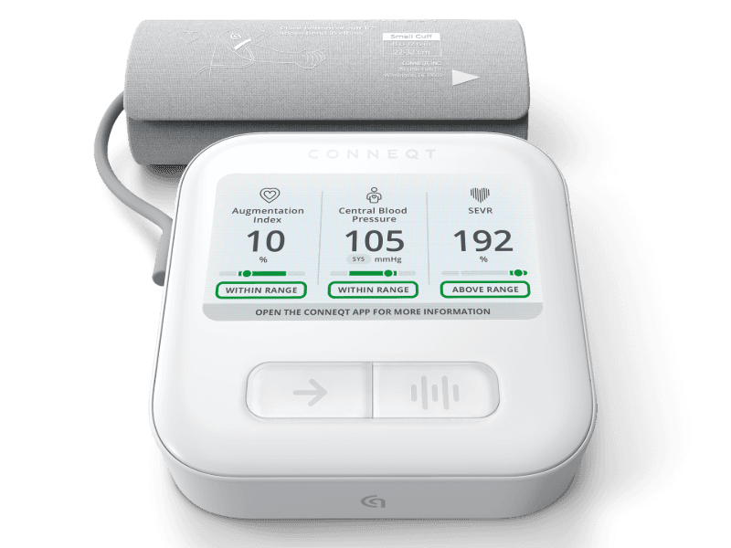 The Conneqt Pulse blood pressure monitor and upper arm cuff