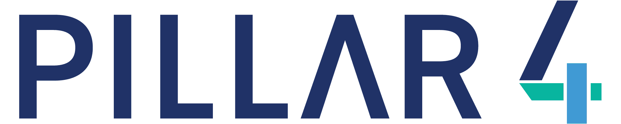Logo featuring the word "PILLAR" in dark blue, with a unique geometric design element in green and light blue.