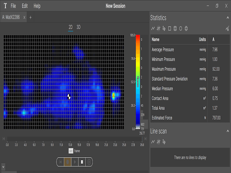 The pressure map of someone back sleeping on the DreamCloud Premier Hybrid