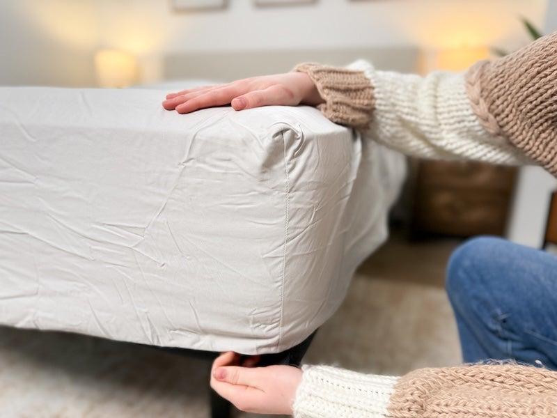 The Brooklyn Bedding Deep Pocket Rayon fitted sheet on a mattress