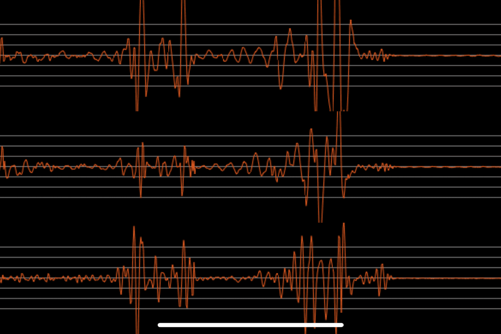 A seismograph showing lots of movement