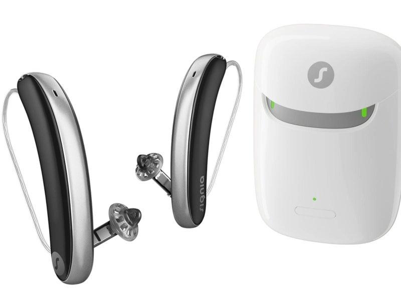 The Signia Styletto IX hearing aids and charging case