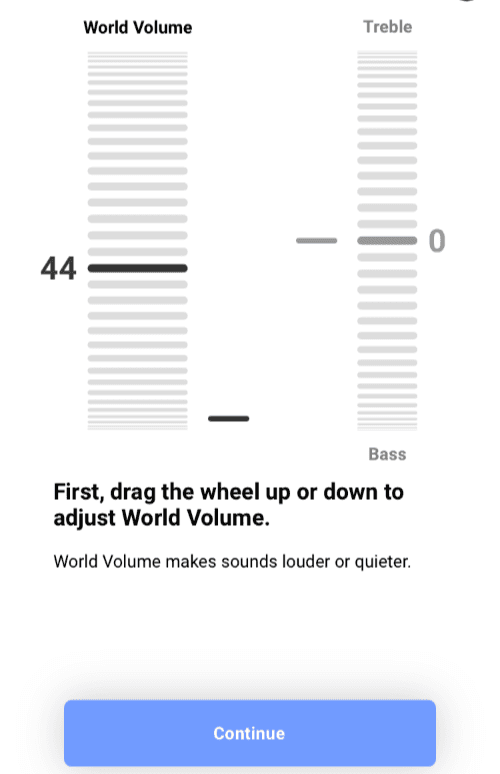 A screenshot of the Lexie app showing how to control the volume on the B2 Plus hearing aids