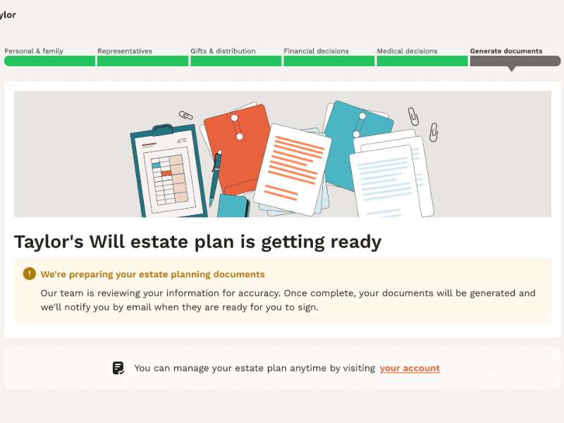 Taylor creating a will and estate plan on LegalZoom