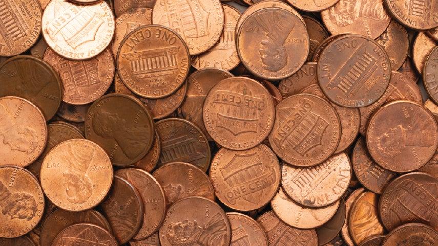hundreds of penny coins