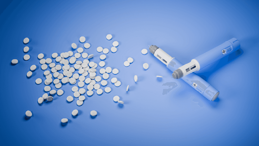 Close up/product shot of GLP-1 medications that can help manage overweight and obesity.
