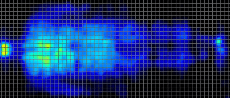 Blue grid outline of a pressure map reading of a back sleeper