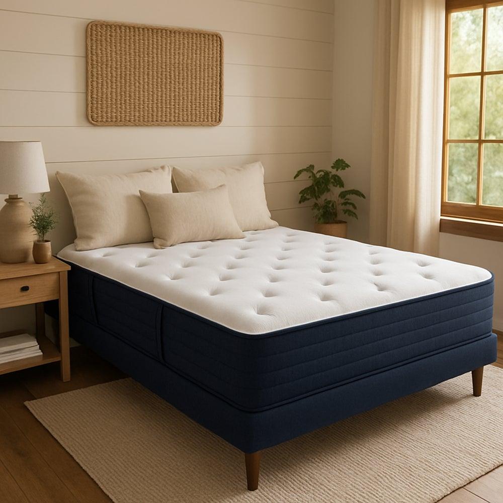 DreamCloud mattress in a calming, beige bedroom