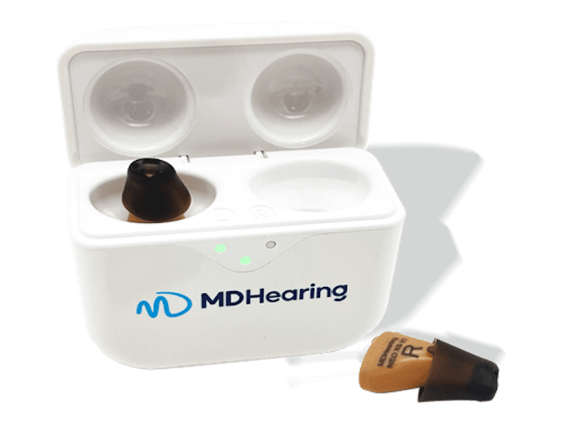 The MDHearing Neo XS hearing aid.