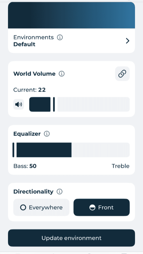 A screenshot of the app control of the Lexie B1 hearing aids