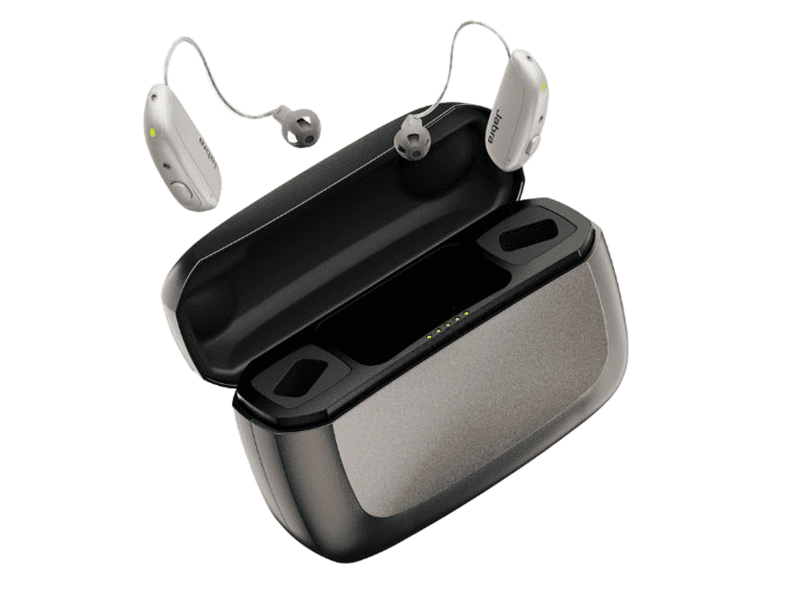 The Jabra Enhance Select 700 hearing aids and case