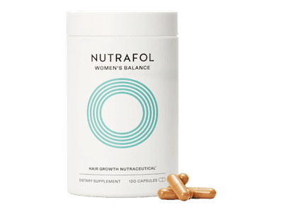 A bottle of Nutrafol Women’s Balance supplements
