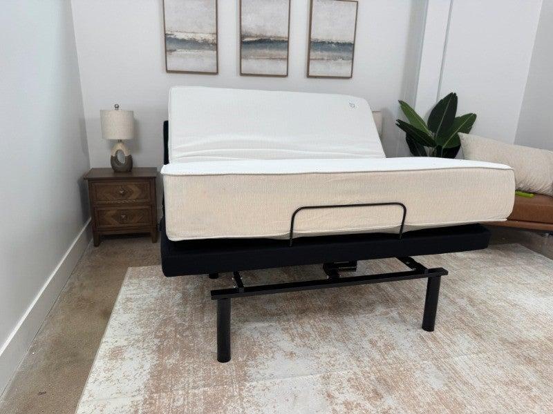 The Helix Adjustable Base and mattress in an upright position