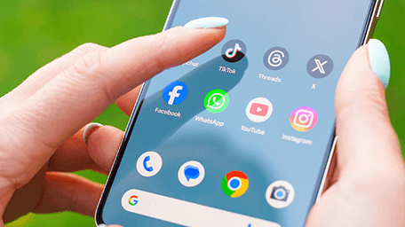 social media icons on a cellphone screen