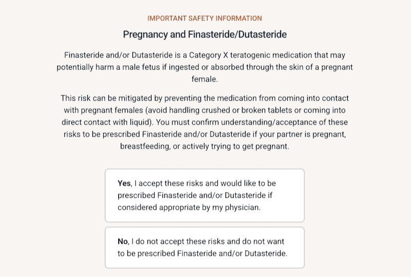 Alert about pregnancy risk with finasteride/dutasteride hair loss products from the Happy Head website