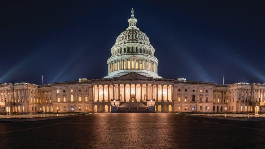 U.S. Capitol building at night.
