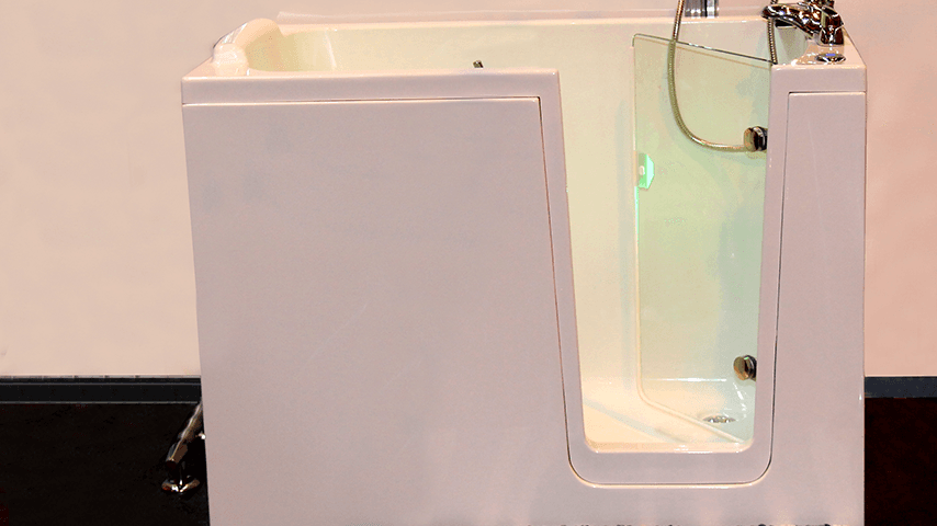 walk-in bathtub with clear door