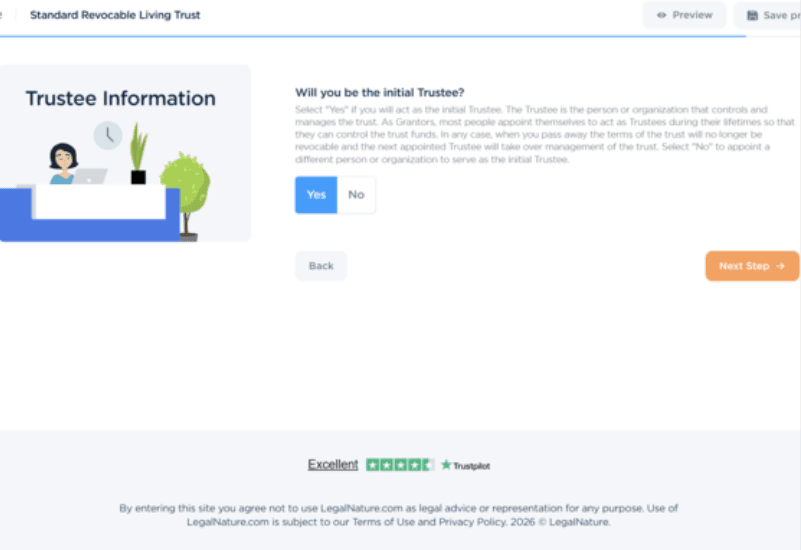 A screenshot from the LegalNature online will maker program