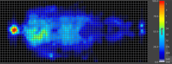 A pressure map image shows the pressure points on a body as a person lays on a mattress