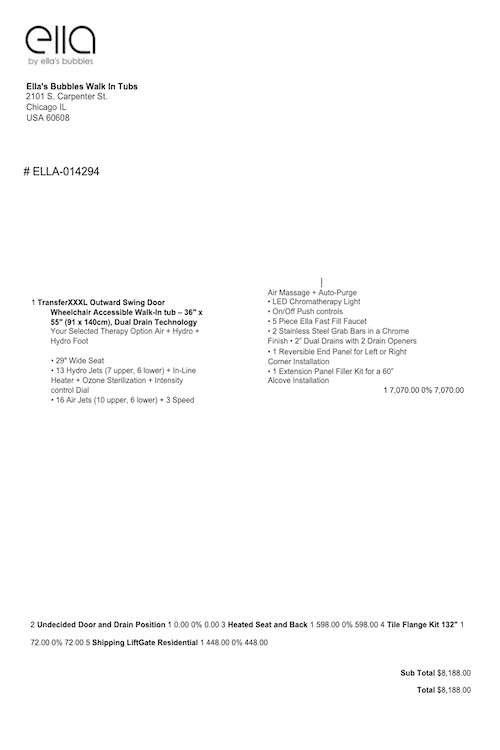 A free quote for an Ella’s Bubbles walk-in tub