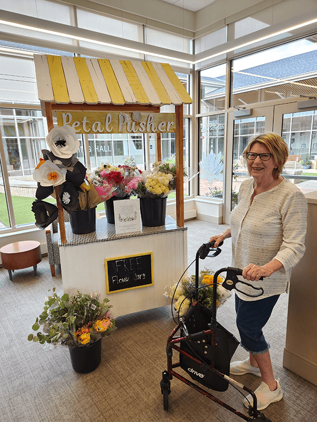 smiling woman with flowers