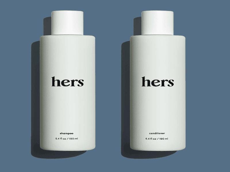 Hers Shampoo and Conditioner bottles.