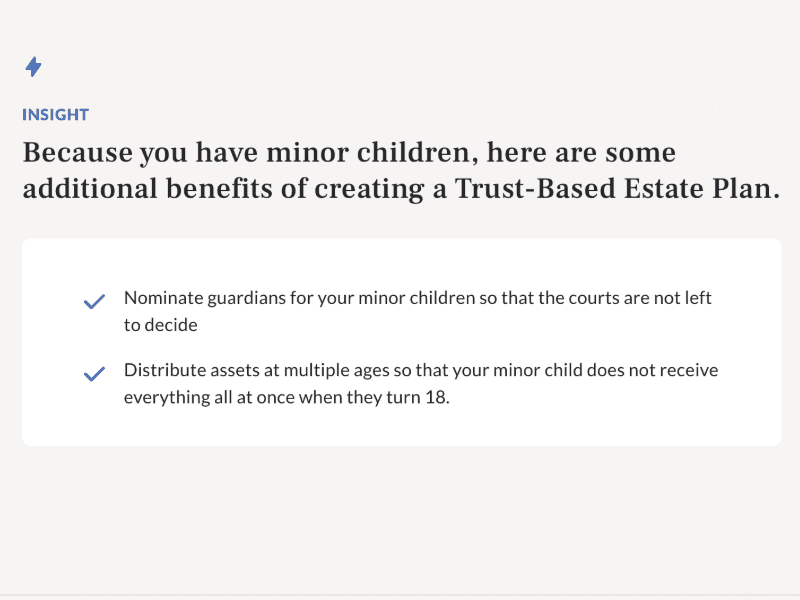 Recommendation to make a trust-based estate plan on Trust & Will