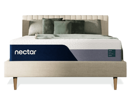 The Nectar Premier Hybrid mattress on a bed frame