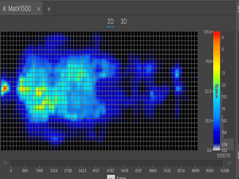 A pressure map of a tester lying on their back on the Helix Midnight Luxe mattress