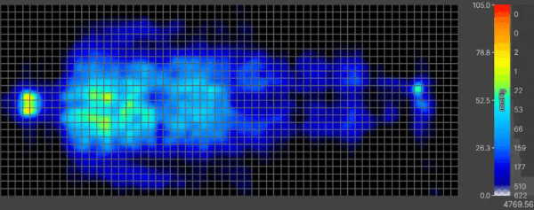 Pressure map image of a person lying on their back on the Saatva Rx showing very little pressure buildup