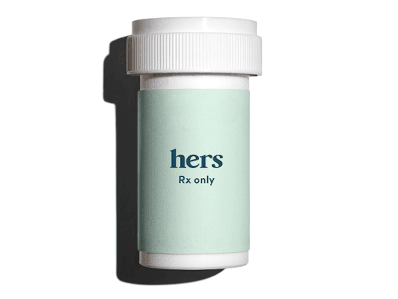 A bottle of Hers oral minoxidil