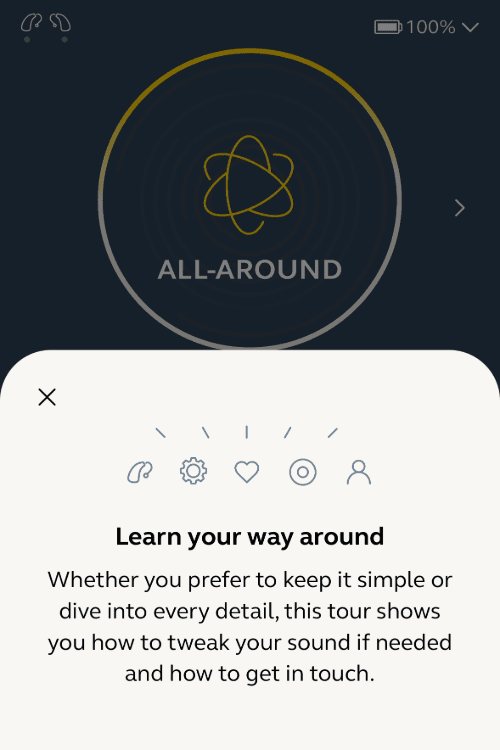 A screen shot of the Jabra Enhance app, telling users they can learn their way around