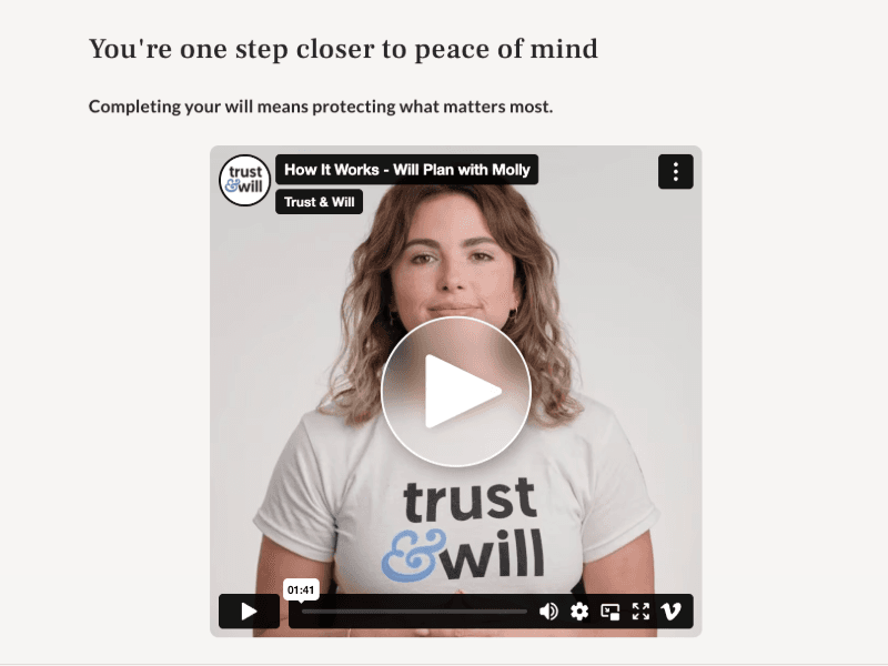 A screenshot of a Trust & Will video.